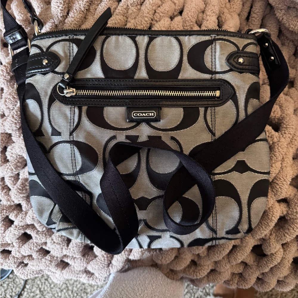 Coach Signature Black and Gray Crossbody Bag
